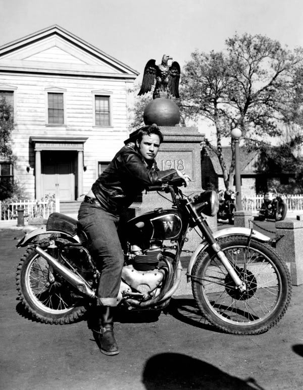 Marlon Brando wearing Levi’s jeans on motorcycle 1950s