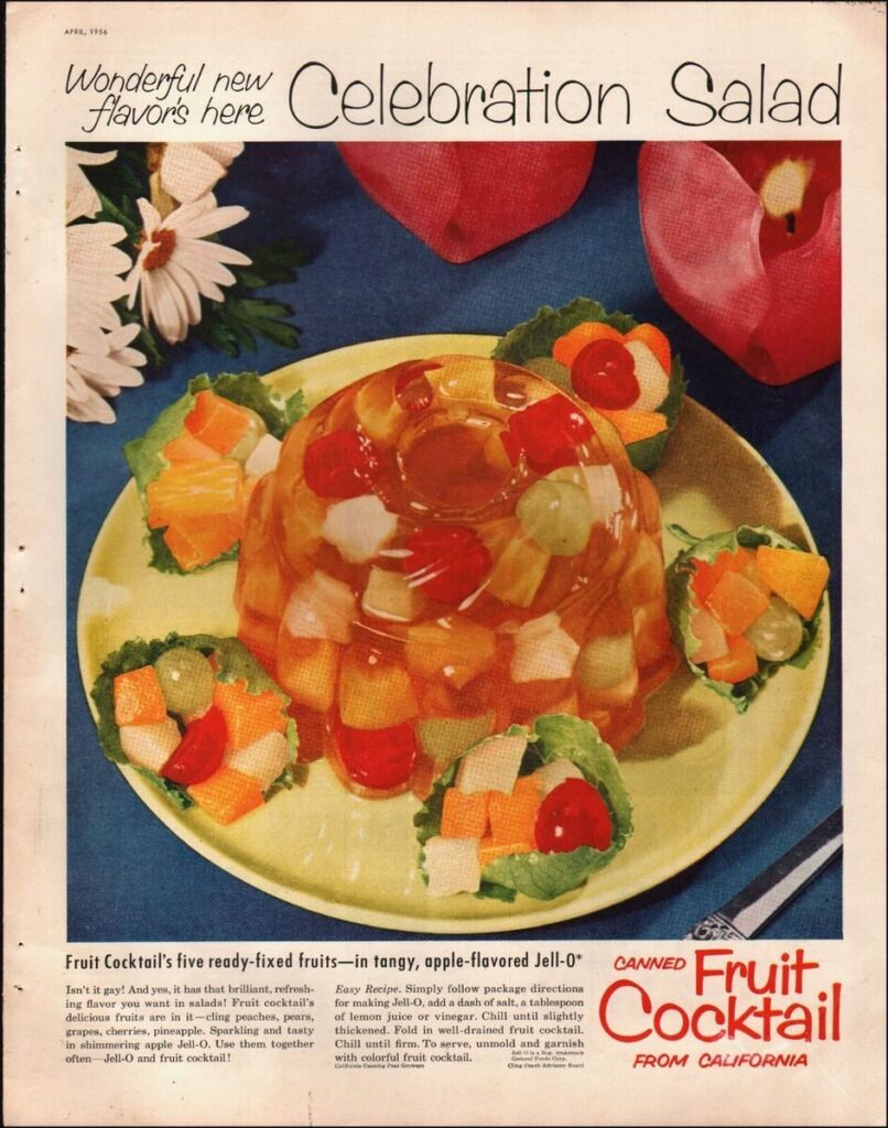 1956 vintage ad Canned Fruit Cocktail California retro meal jello meal