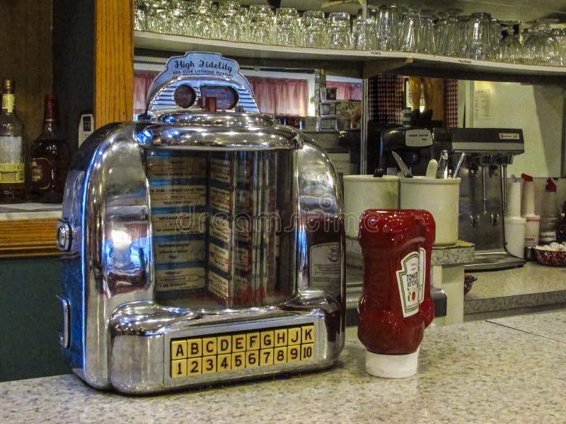 1950s diner interior jukebox chrome counter