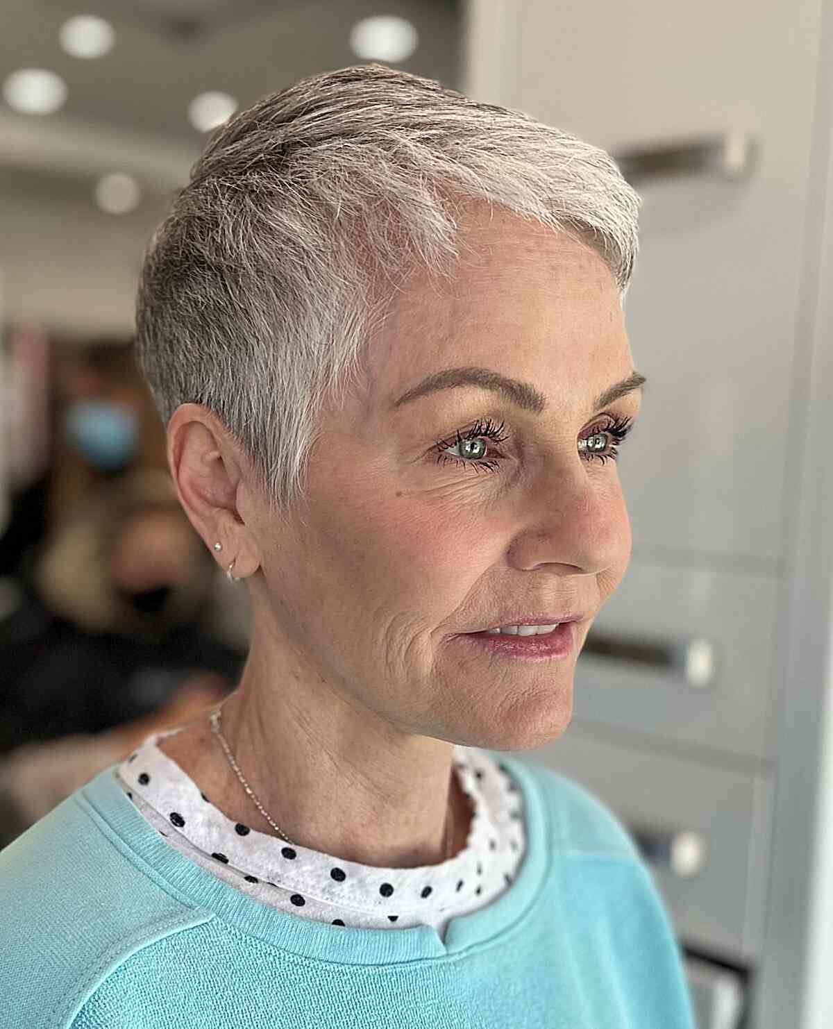 senior lady with cropped pixie hairstyle