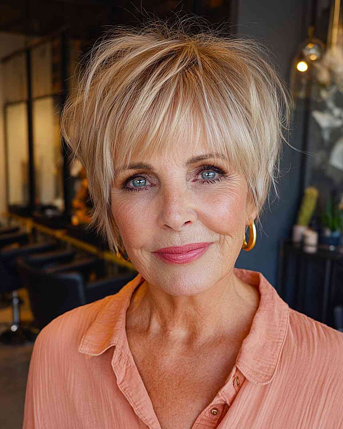 elederly woman with pixie hairstyle with longer crown for volume