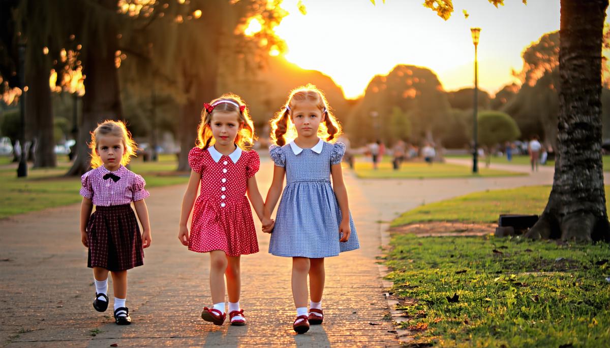 1950s children reluctantly leaving the park at sunset