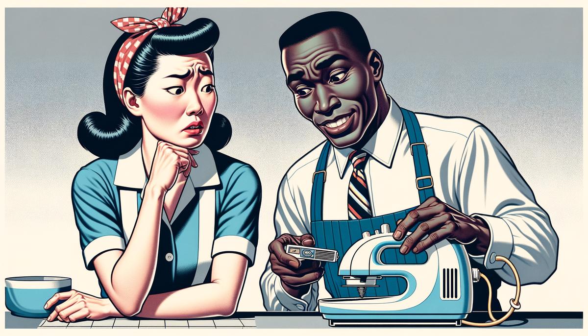A 1950s advertisement showing exaggerated gender stereotypes