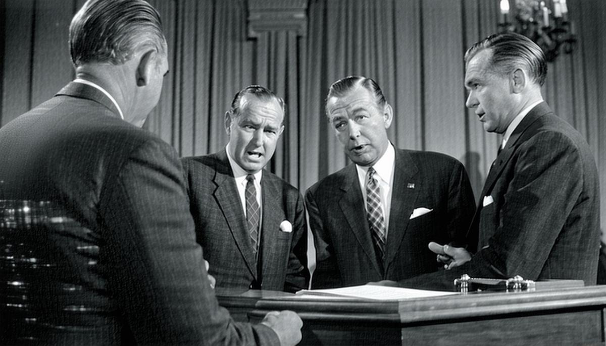 1950s American politicians in intense discussion over Sputnik crisis