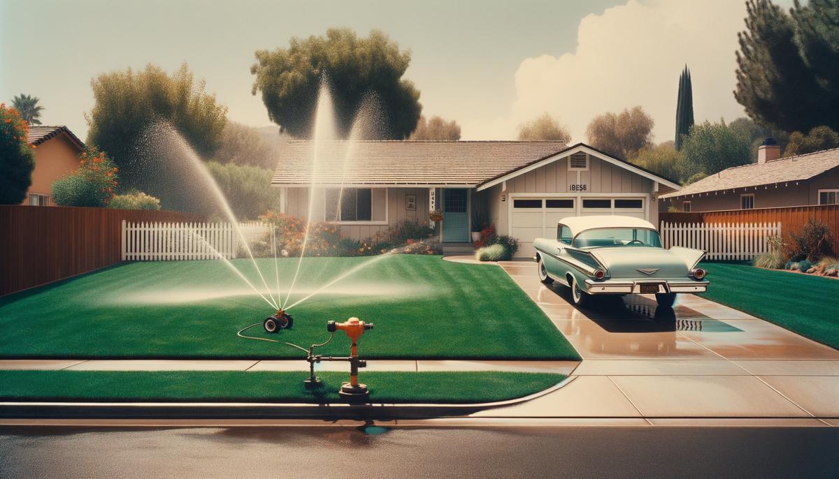 A picture-perfect 1950s suburban home with a white picket fence and manicured lawn