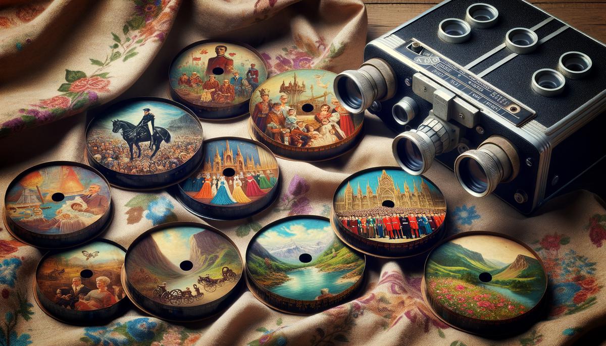 A collection of rare and valuable 1950s View-Master reels, including Disney characters and Queen Elizabeth II's Coronation