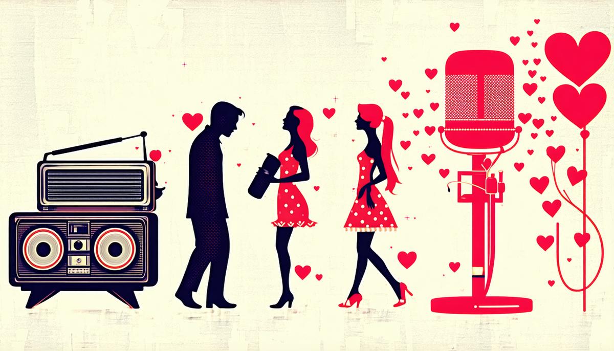 Visual timeline showing the evolution of love songs from the 1950s to present day