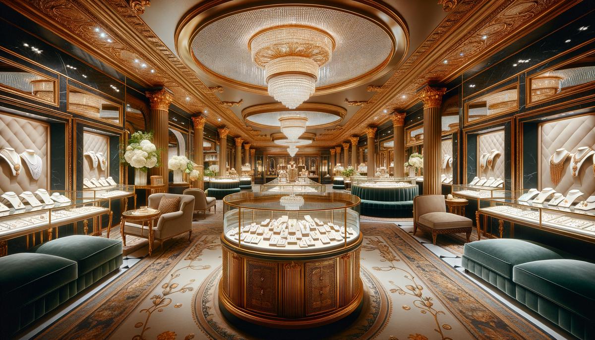 The interior of Magda Gabor's elegant jewelry boutique in 1950s Hollywood