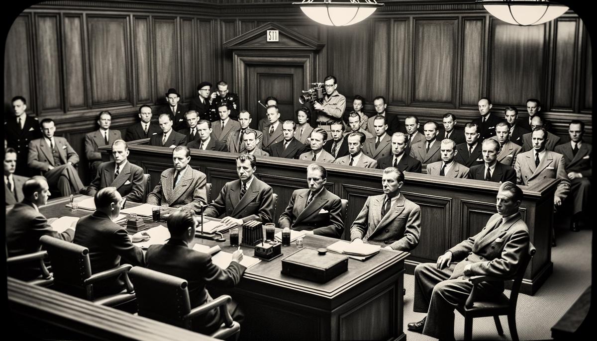 A courtroom scene depicting Harry Gold during his espionage trial