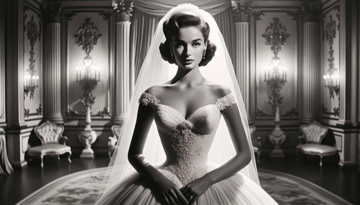Magda Gabor in a glamorous 1950s wedding gown, symbolizing her multiple marriages