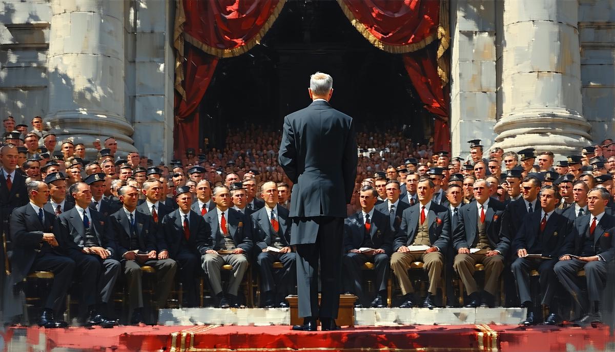 George C. Marshall delivering his famous speech at Harvard University in 1947