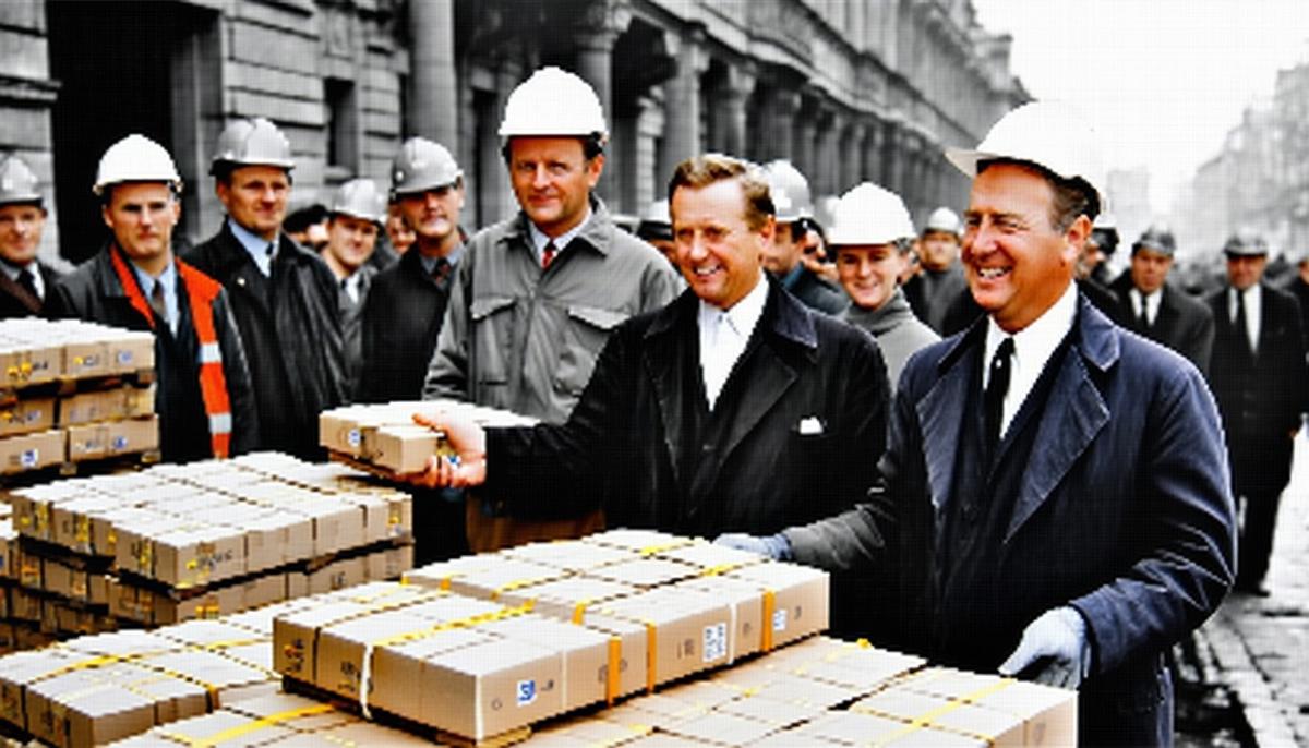 American workers distributing Marshall Plan aid to grateful Europeans