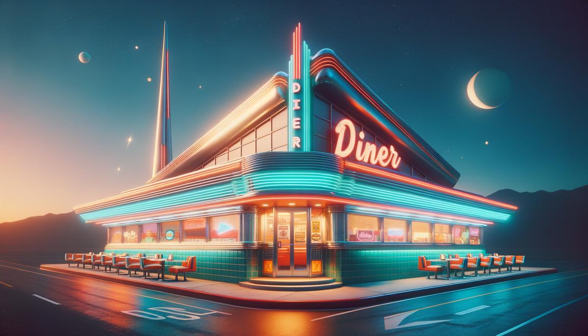 Exterior view of Pann's diner in Los Angeles, showcasing its iconic Googie architecture with angular roof and neon signage