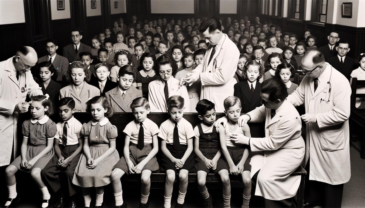 A group of first and second graders participating in the Salk vaccine trials in the 1950s