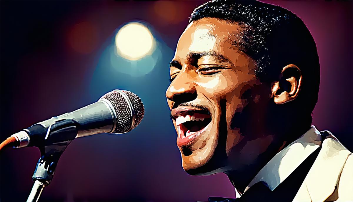 Sam Cooke singing soulfully into a microphone