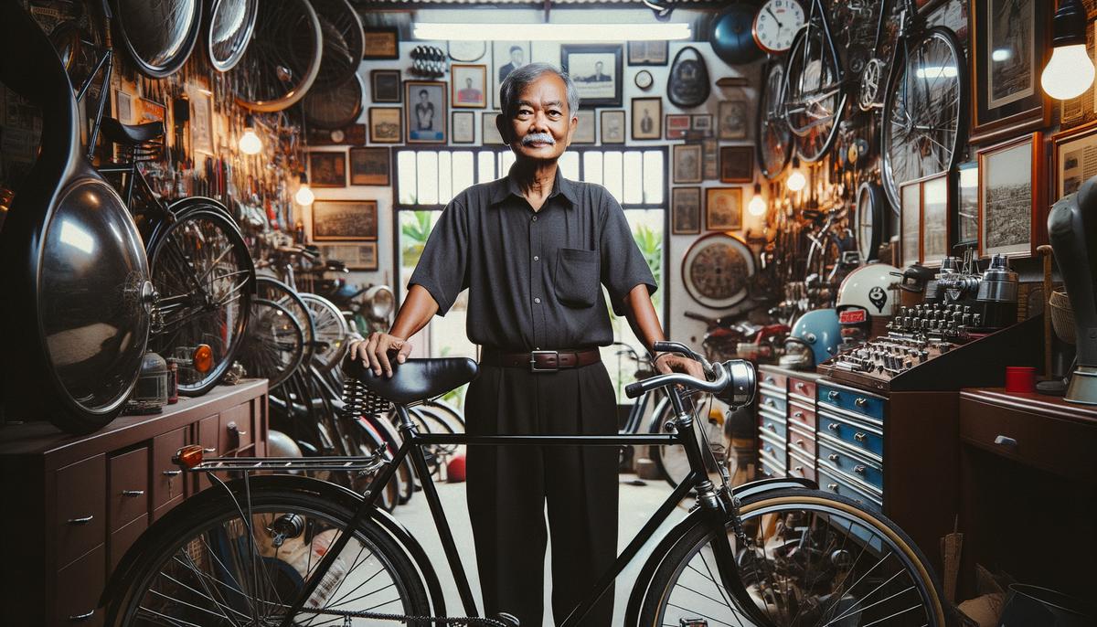 An enthusiastic collector proudly displaying their restored Schwinn Black Phantom bicycle