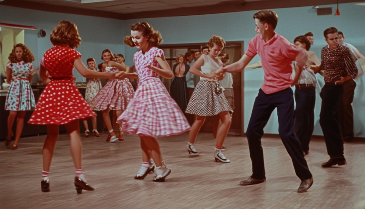 Teenagers demonstrating popular 1950s sock hop dance moves
